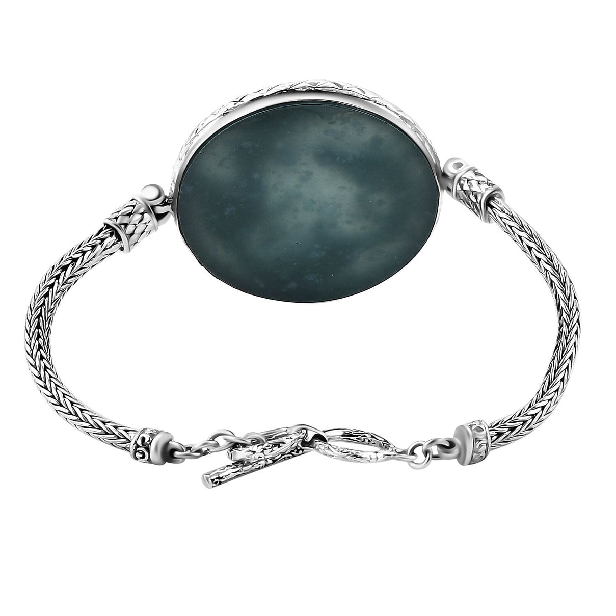 Olmec Jade  Bracelet With T Bar Clasp (Size - 7.5-8) Sterling Silver 61.5 CT 7949189 7