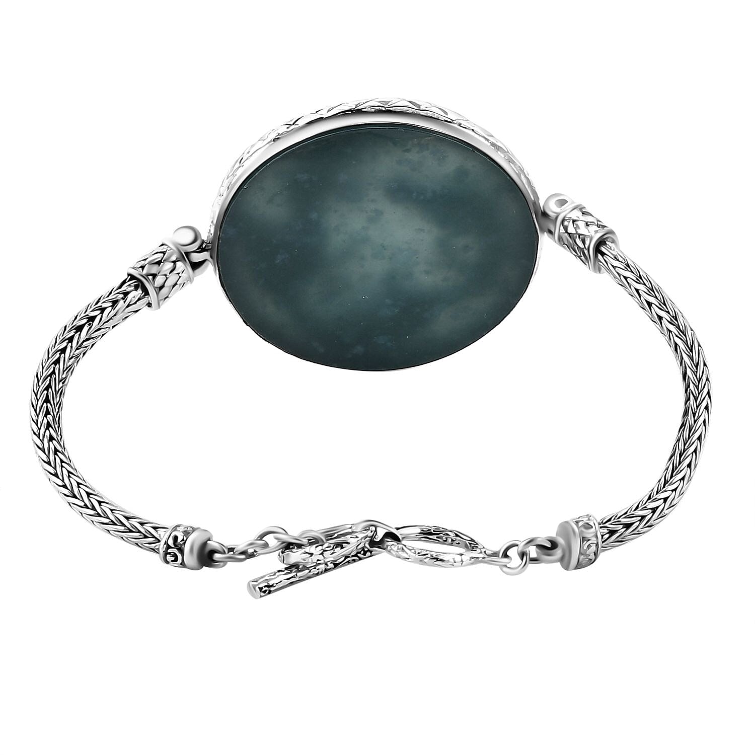Olmec Jade  Bracelet With T Bar Clasp (Size - 7.5-8) Sterling Silver 61.5 CT 7949189 7