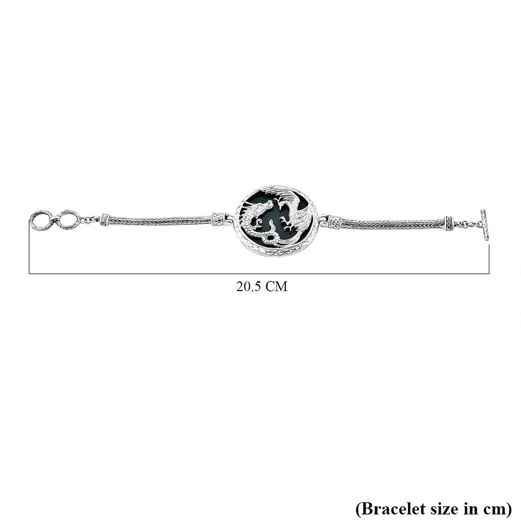 Olmec Jade  Bracelet With T Bar Clasp (Size - 7.5-8) Sterling Silver 61.5 CT
