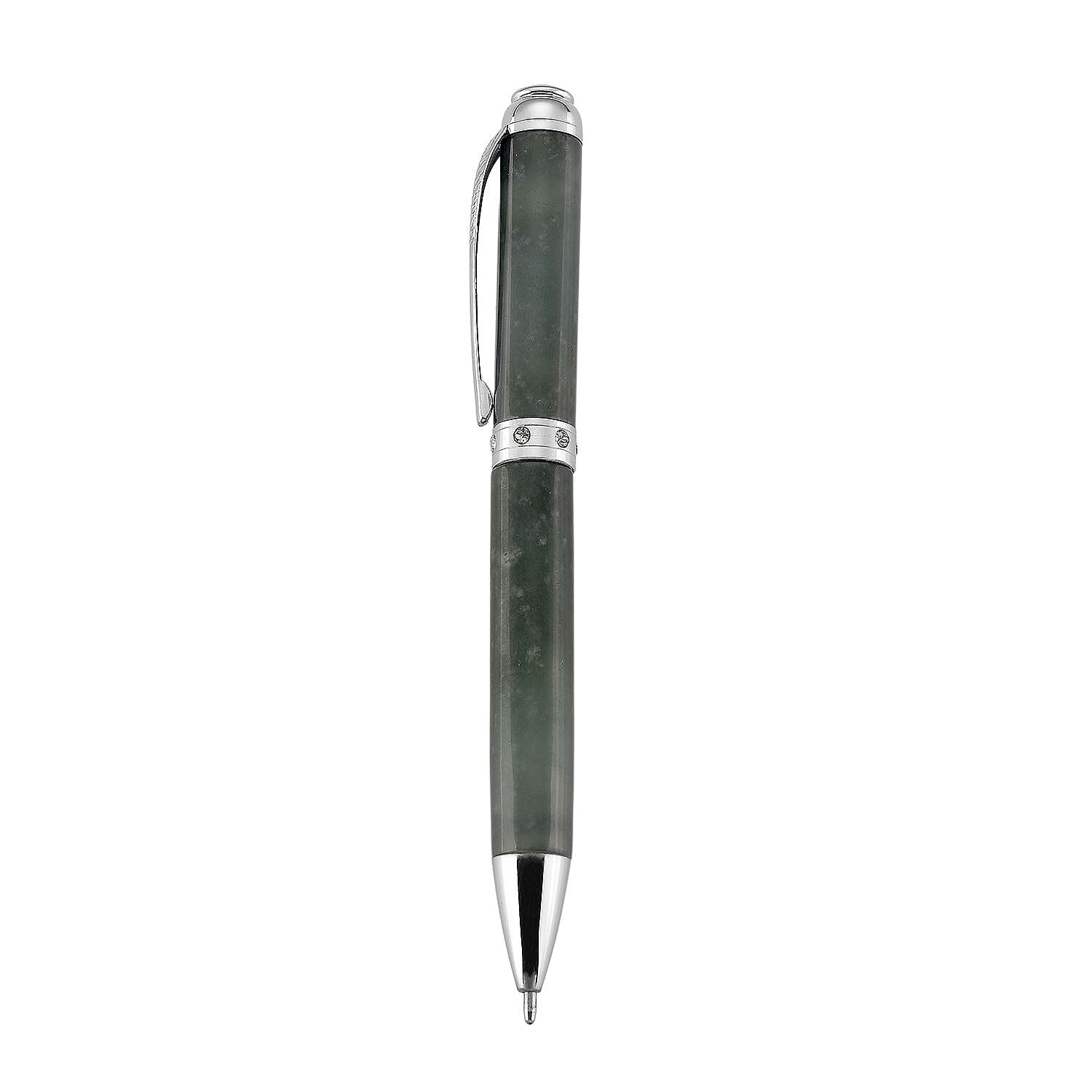 Natural Jadeite Jade &amp; White Crystal Ballpoint Pen 8422666 0
