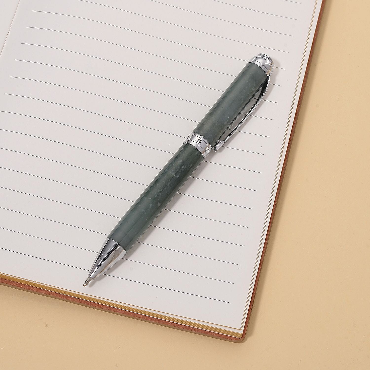 Natural Jadeite Jade &amp; White Crystal Ballpoint Pen 8422666 2