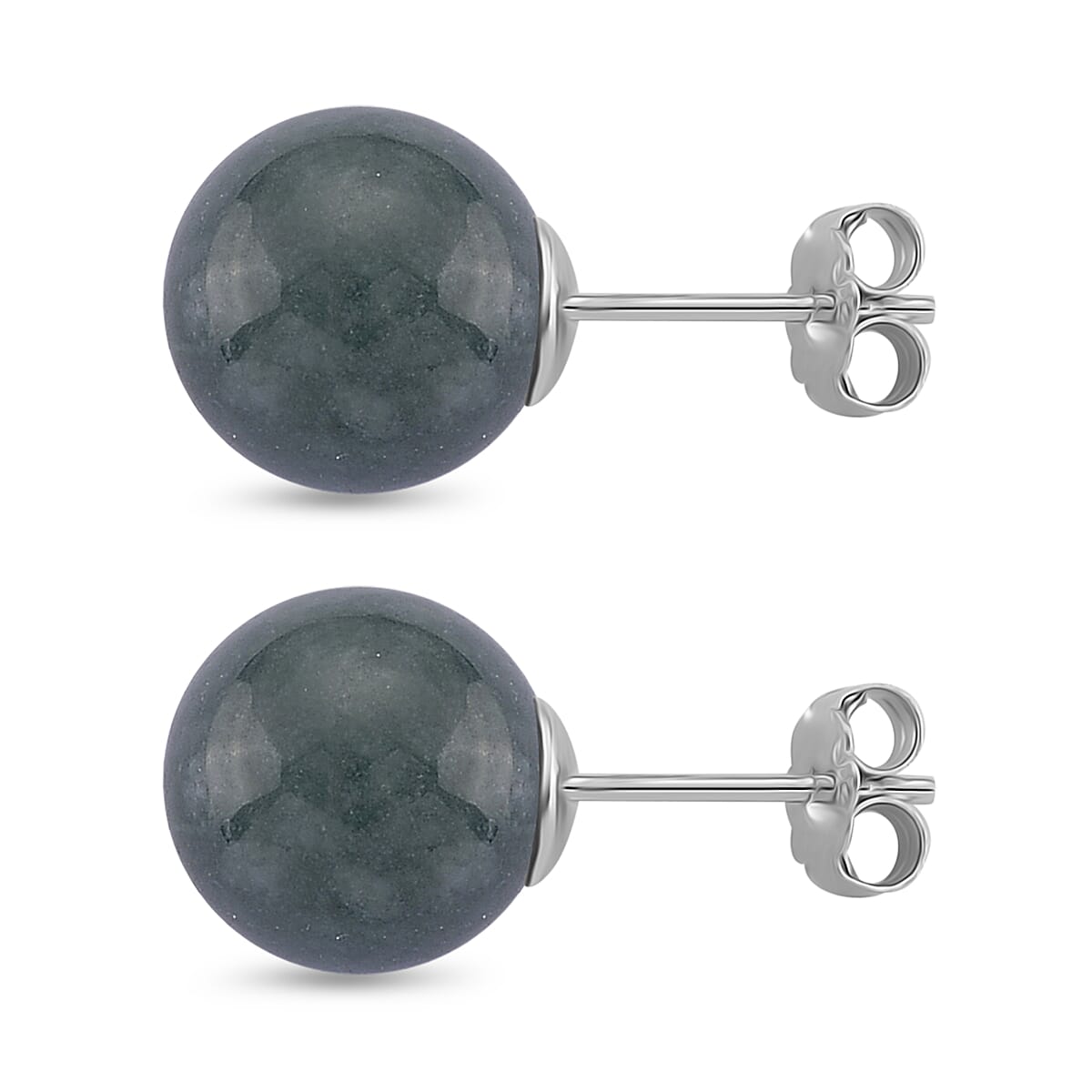 Natural Type A Olmec Jadeite Jade Ball Stud Earring with Push Back in Rhodium Overlay Sterling Silver 15 Ct. 8243855 4