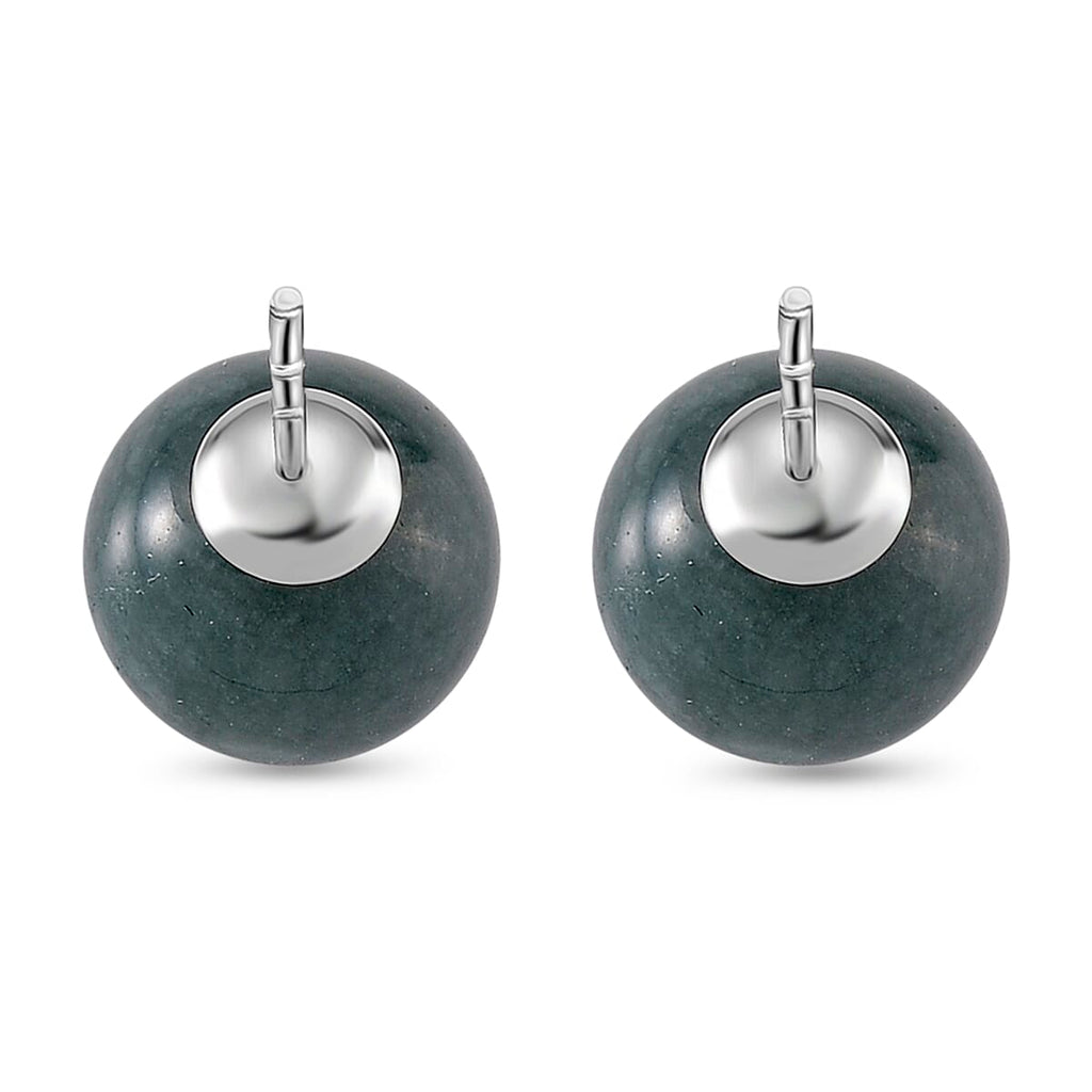 Natural Type A Jadeite Earrings with Push Back in Rhodium Overlay Sterling Silver 15.00 Ct.