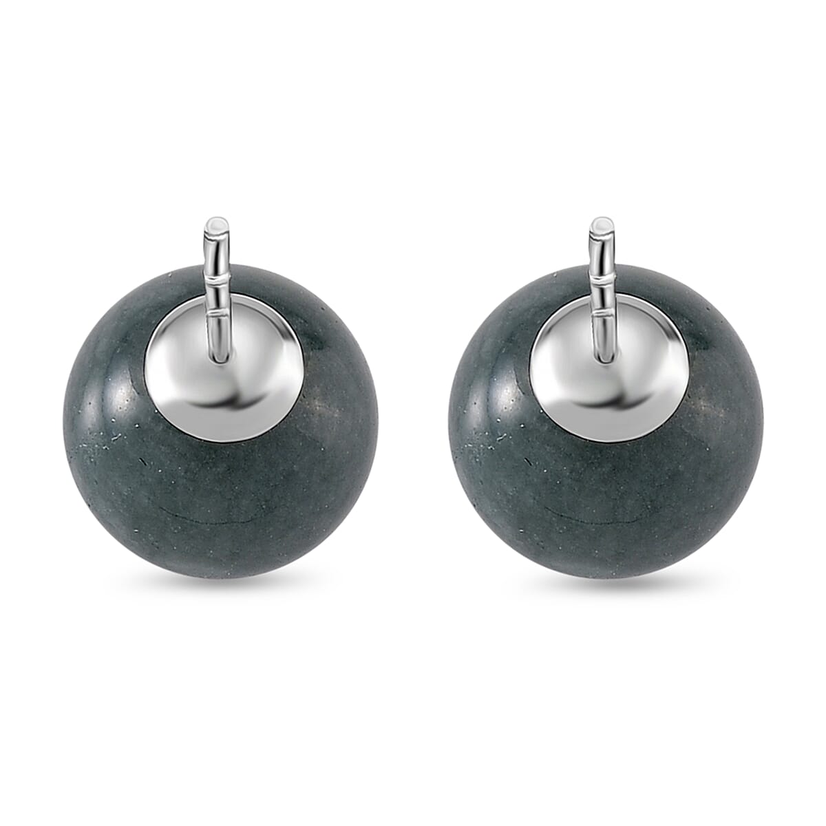 Natural Type A Olmec Jadeite Jade Ball Stud Earring with Push Back in Rhodium Overlay Sterling Silver 15 Ct. 8243855 5