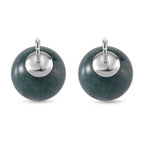 Natural Type A Jadeite Earrings with Push Back in Rhodium Overlay Sterling Silver 15.00 Ct.