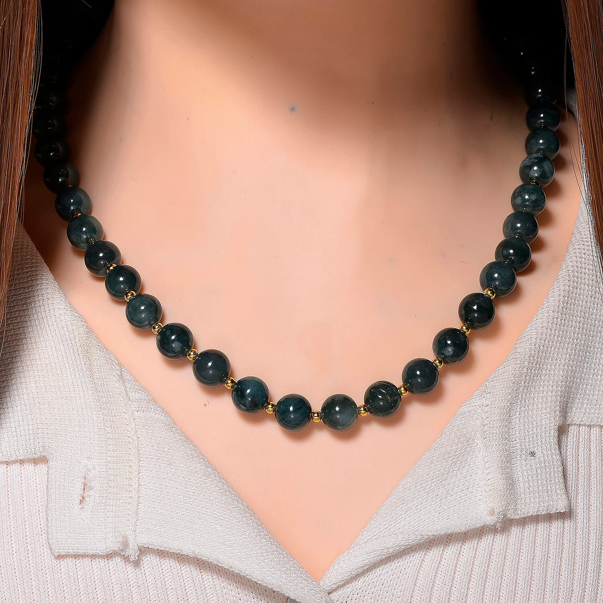 Natural Type A Jadeite Beads Necklace (Size - 30) in Yellow Gold Plating Sterling Silver 500.00 Ct. 8245219 2