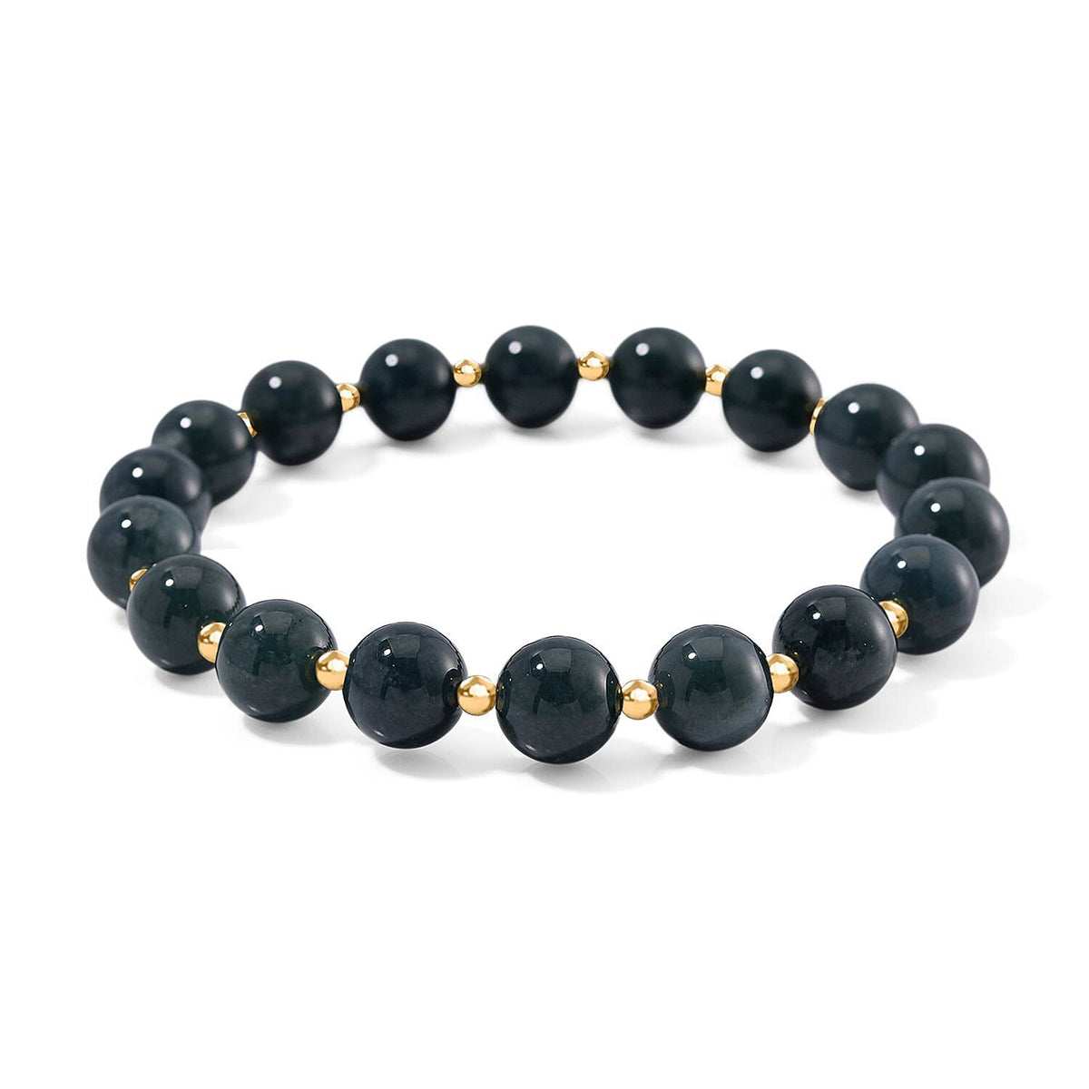 Natural Type A Olmec Jadeite Bracelet (Size 7.5 Stretchable) in Yellow Gold Plating Sterling Silver V32753891 0