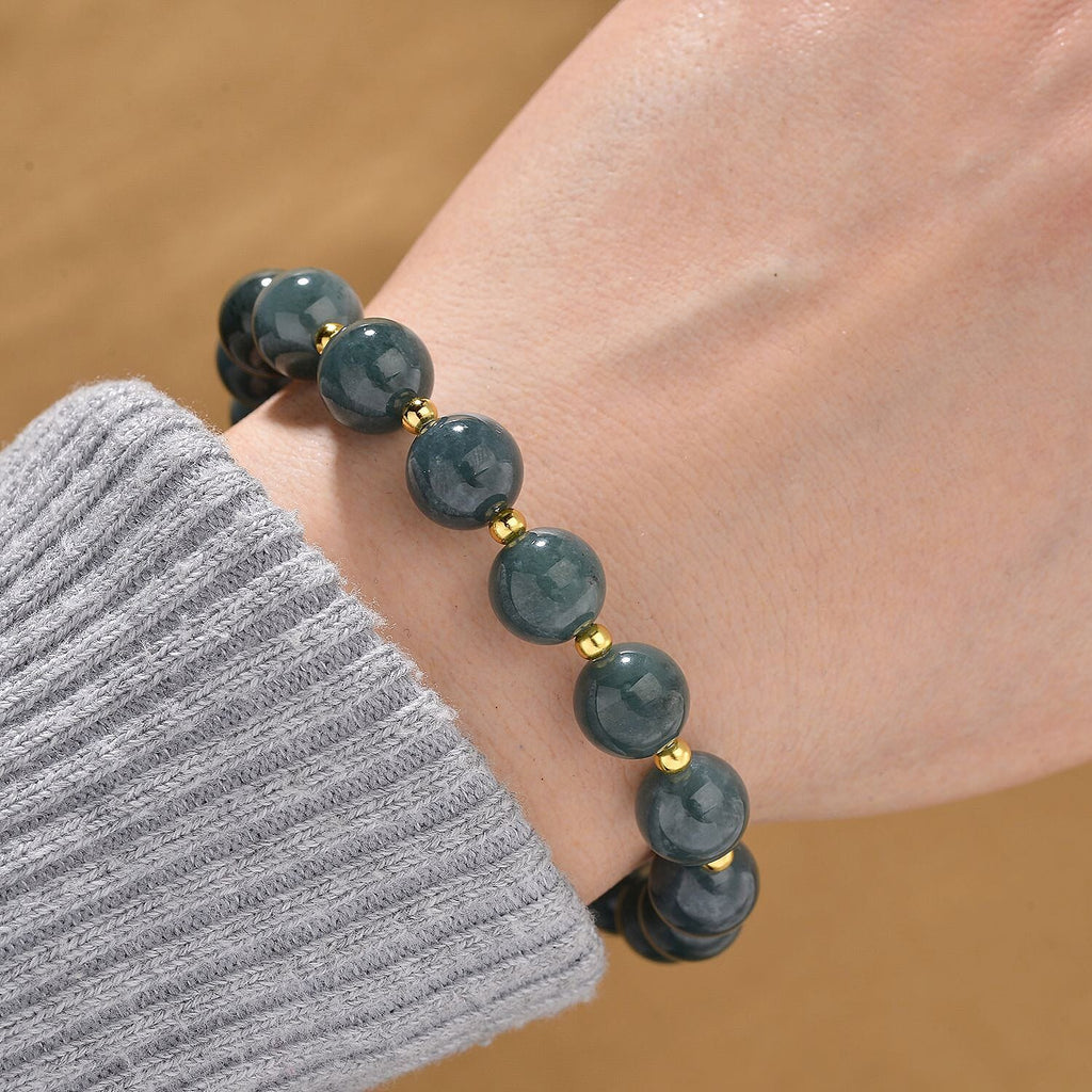 SUPER RARE - Natural Type A Jadeite Bracelet (Size 7.5 Strachable) in Yellow Gold Overlay Sterling Silver 120.00 Ct.
