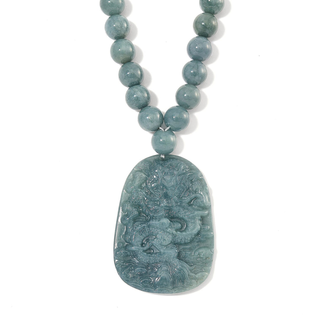 Olmec Jadeite Dragon Carved Pendant Necklace (Size - 20) in Rhodium Overlay Sterling Silver V32537548 0