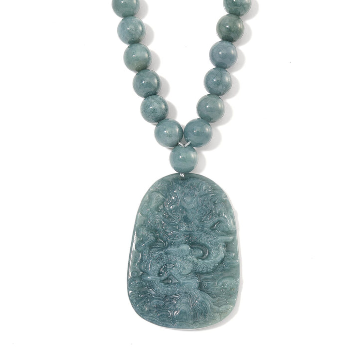 Olmec Jadeite Dragon Carved Pendant Necklace (Size - 20) in Rhodium Overlay Sterling Silver 7954441 1