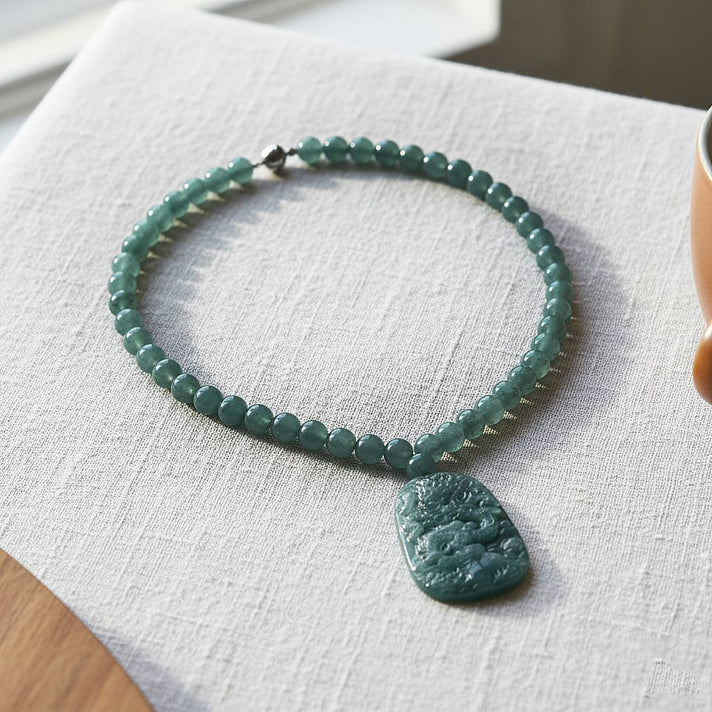 Olmec Jadeite Dragon Carved Pendant Necklace (Size - 20) in Rhodium Overlay Sterling Silver 7954441 2
