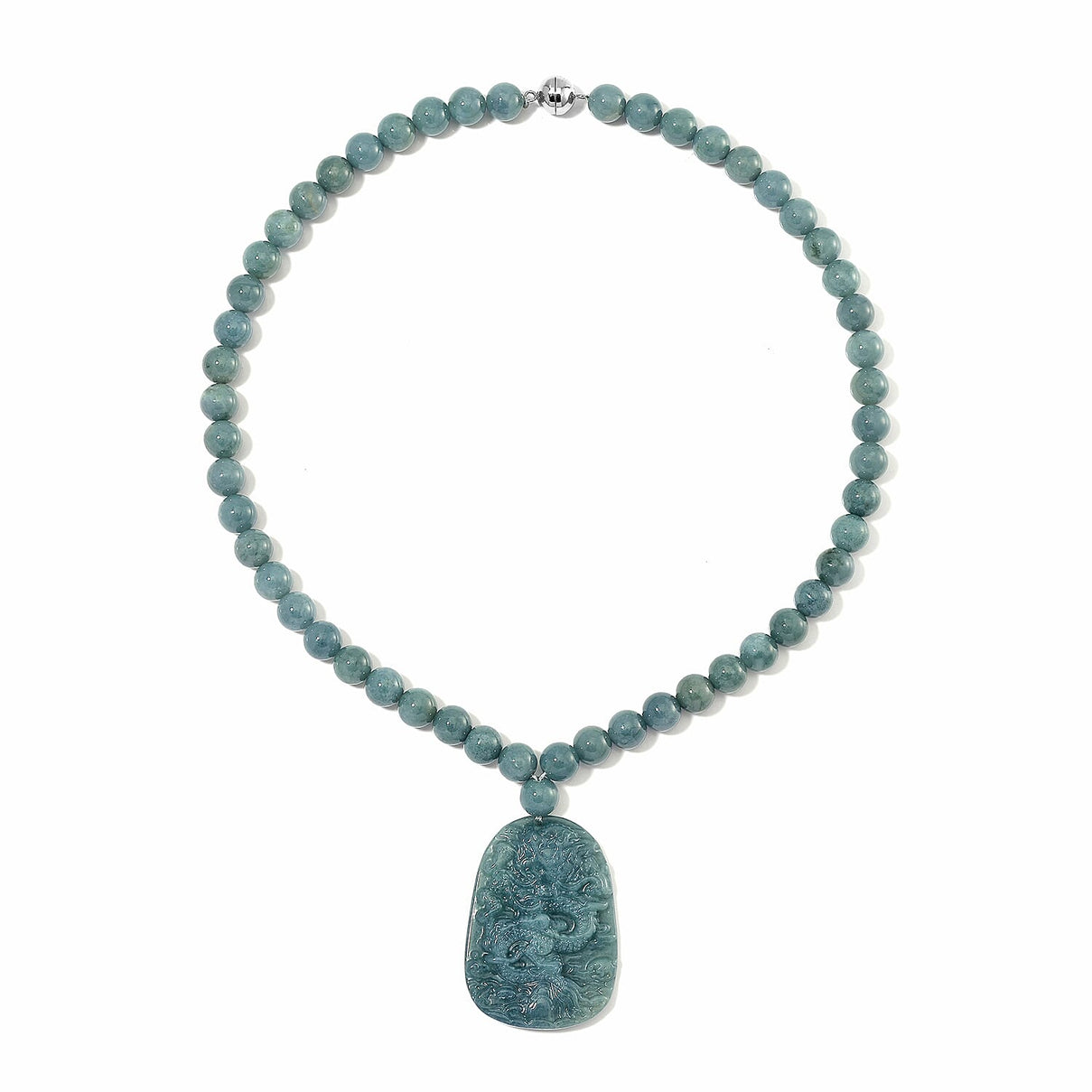 Olmec Jadeite Dragon Carved Pendant Necklace (Size - 20) in Rhodium Overlay Sterling Silver V32537548 7