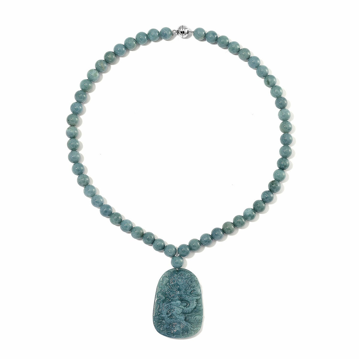 Olmec Jadeite Dragon Carved Pendant Necklace (Size - 20) in Rhodium Overlay Sterling Silver V32537548 7