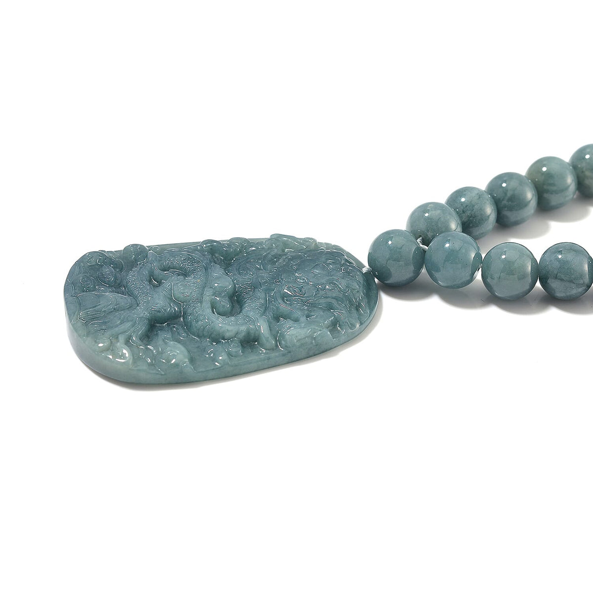 Olmec Jadeite Dragon Carved Pendant Necklace (Size - 20) in Rhodium Overlay Sterling Silver V32537548 9