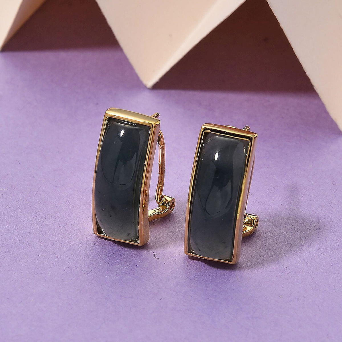 Olmec Jadeite Earring with French Clip in Yellow Gold Plated Sterling Silver 8.00 Ct. V32706921 2