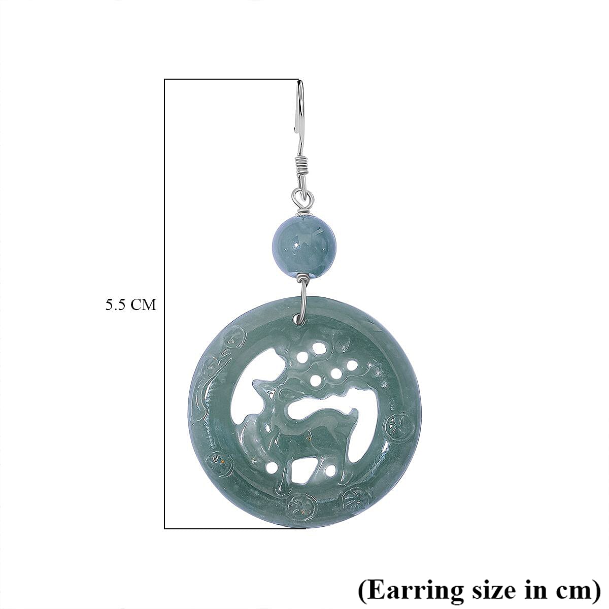Natural Type A Olmec Jadeite Jade Deer Earring with Hook in Rhodium Overlay Sterling Silver 41.00 Ct. 8111346 5