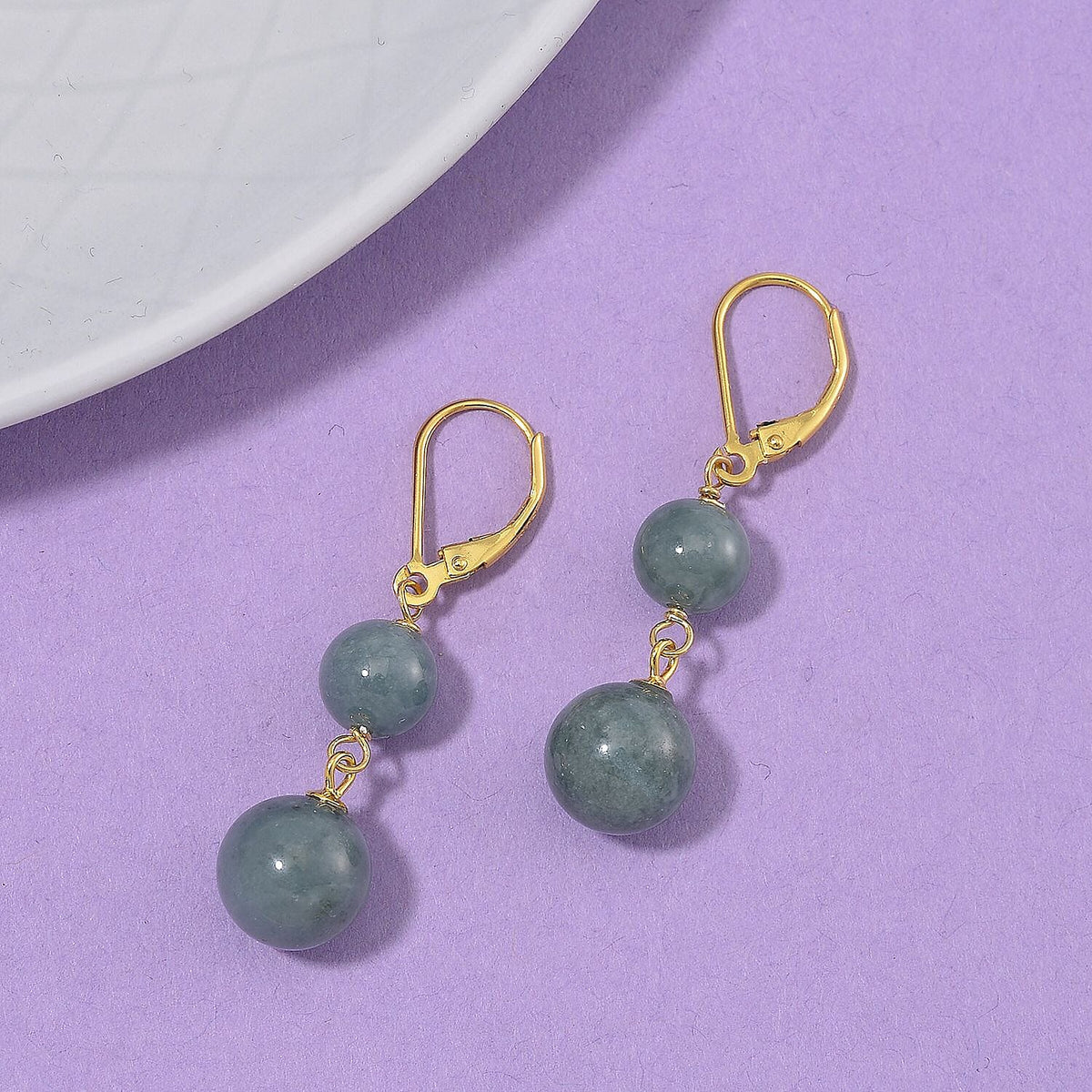 Natural Type A Jadeite Earring with Lever Back in Yellow Gold Plated Sterling Silver 23.00 Ct. 8143860 2