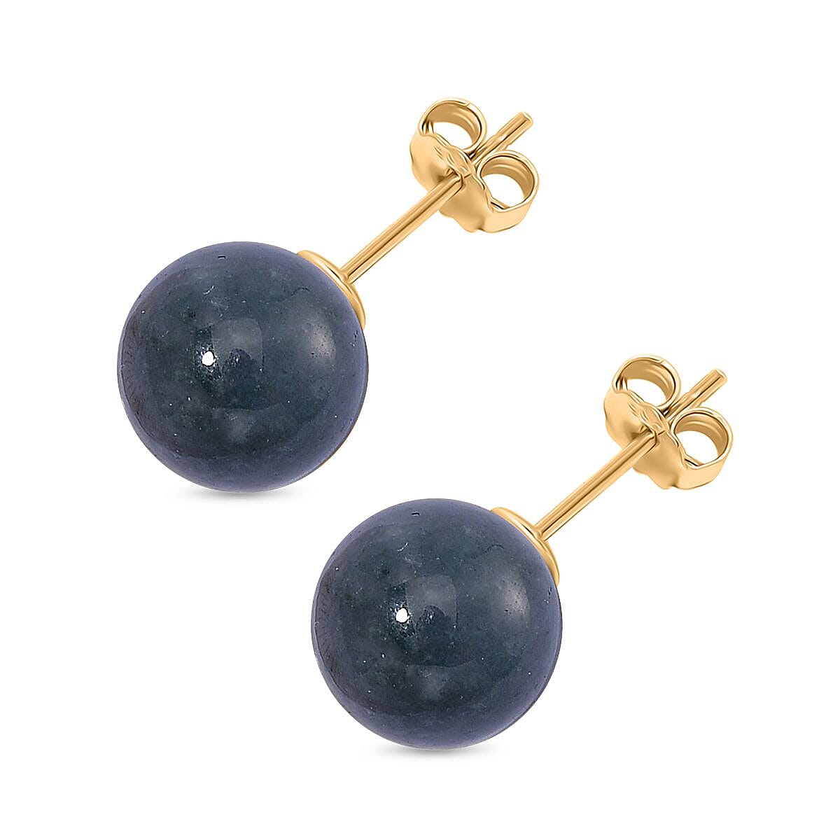 Natural Type A Olmec Jadeite Jade Ball Stud Earring with Push Back in Yellow Gold Plated Sterling Silver 15 Ct. 8143774 4