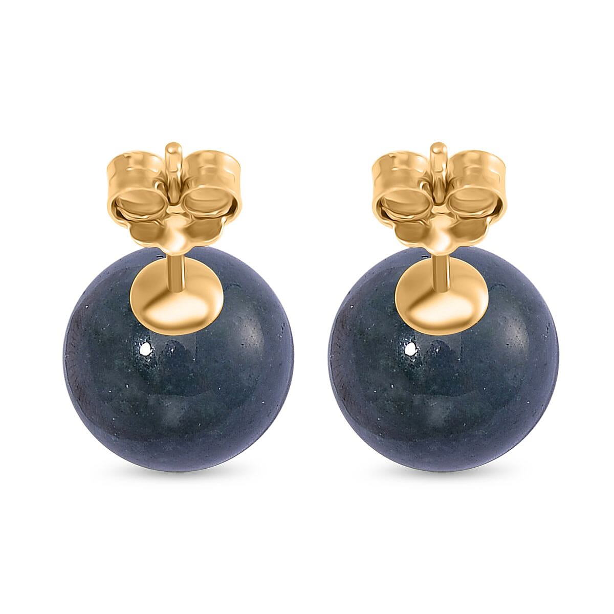 Natural Type A Olmec Jadeite Jade Ball Stud Earring with Push Back in Yellow Gold Plated Sterling Silver 15 Ct. 8143774 5