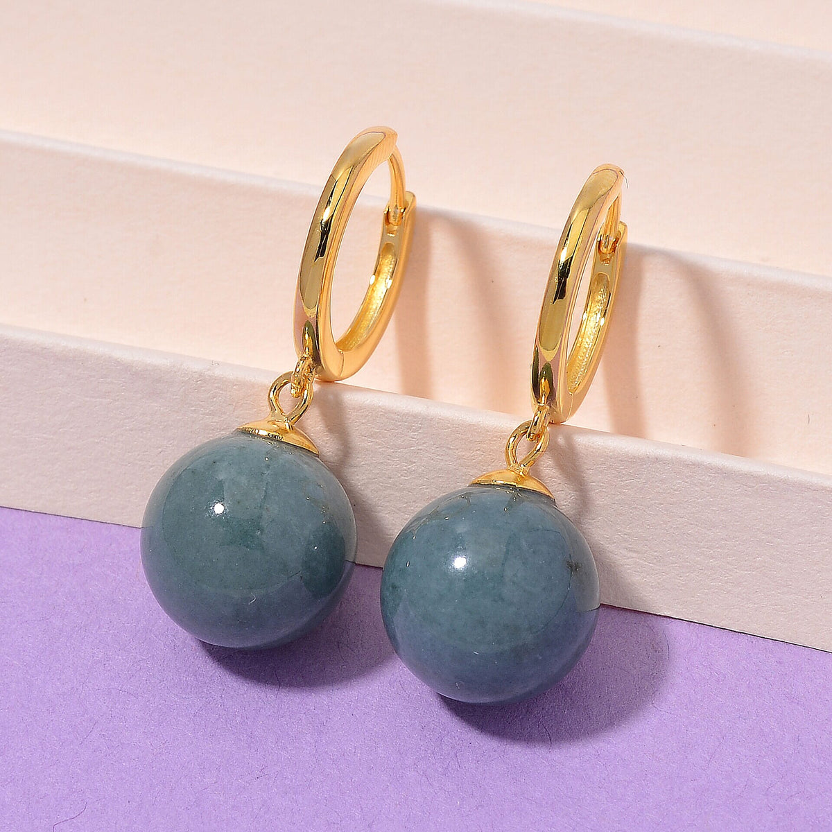 Natural Type A Olmec Jadeite Drop Earrings in Yellow Gold Plated Sterling Silver 30.00 Ct. 8065004 4