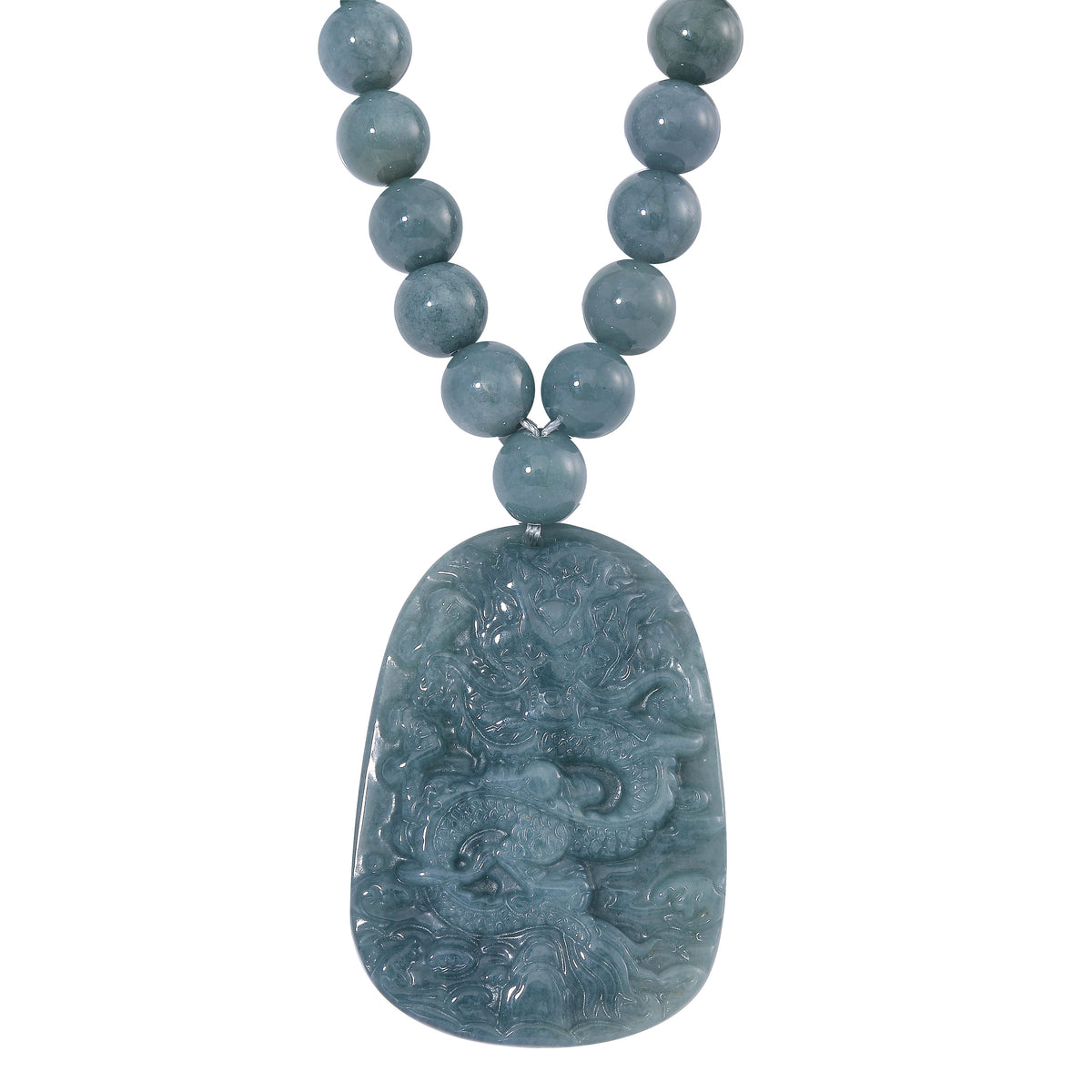 Olmec Jadeite Dragon Carved Pendant Necklace (Size - 20) in Rhodium Overlay Sterling Silver V32537548 2