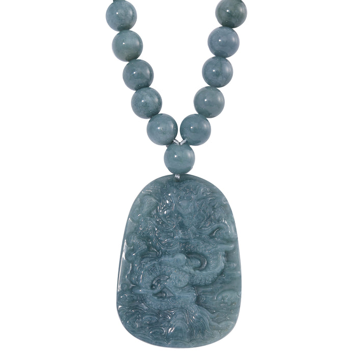 Olmec Jadeite Dragon Carved Pendant Necklace (Size - 20) in Rhodium Overlay Sterling Silver 7954441 2