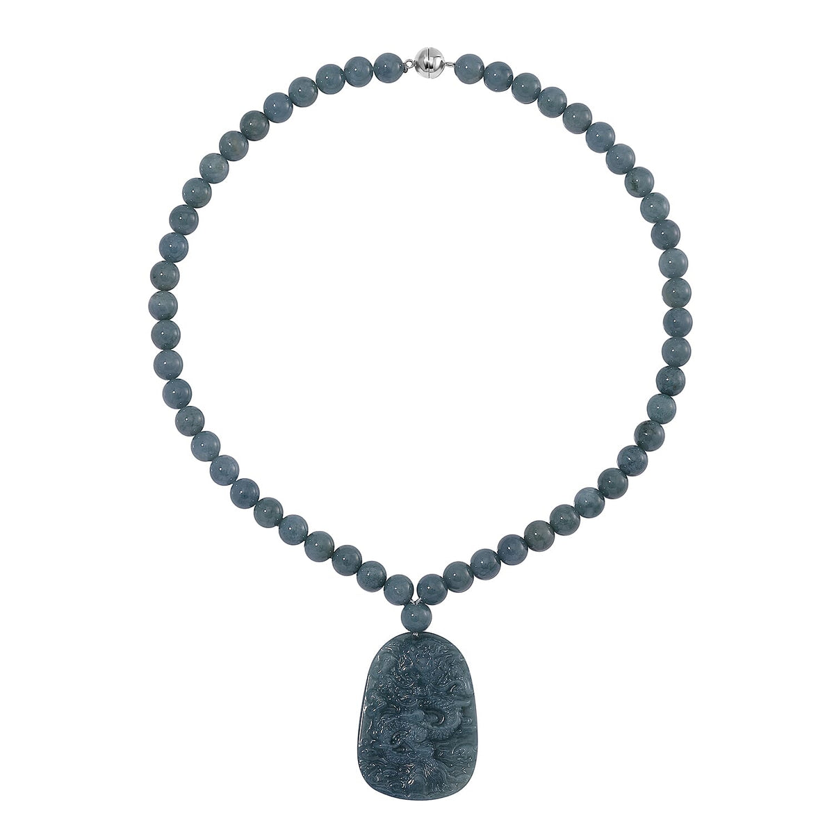Olmec Jadeite Dragon Carved Pendant Necklace (Size - 20) in Rhodium Overlay Sterling Silver V32537548 6