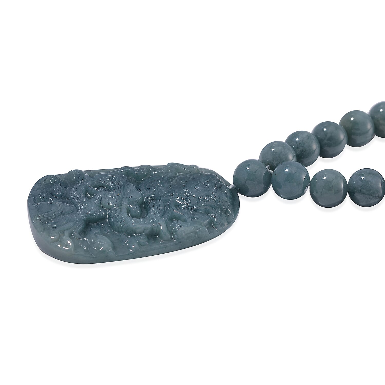 Olmec Jadeite Dragon Carved Pendant Necklace (Size - 20) in Rhodium Overlay Sterling Silver V32537548 8