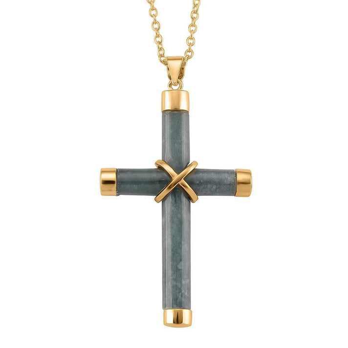 Olmec Jadeite Cross Pendant with Chain (Size 20) with Lobster Clasp in Yellow Gold Plated Sterling Silver 15.00 Ct. 8215423 1