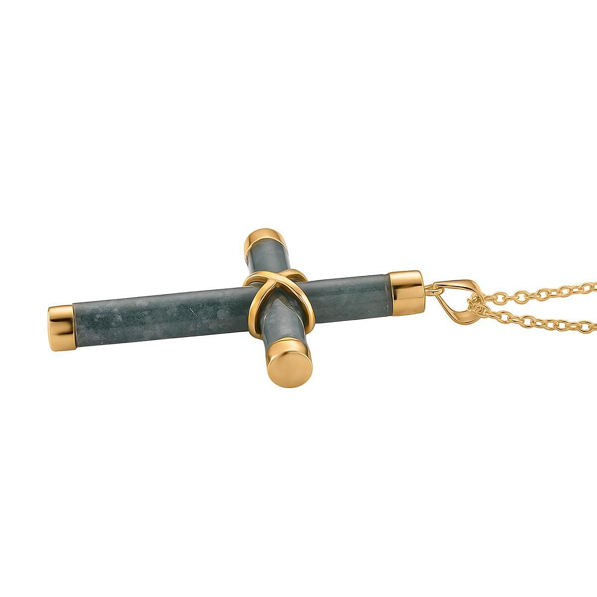 Olmec Jadeite Cross Pendant with Chain (Size 20) with Lobster Clasp in Yellow Gold Plated Sterling Silver 15.00 Ct. 8215423 3