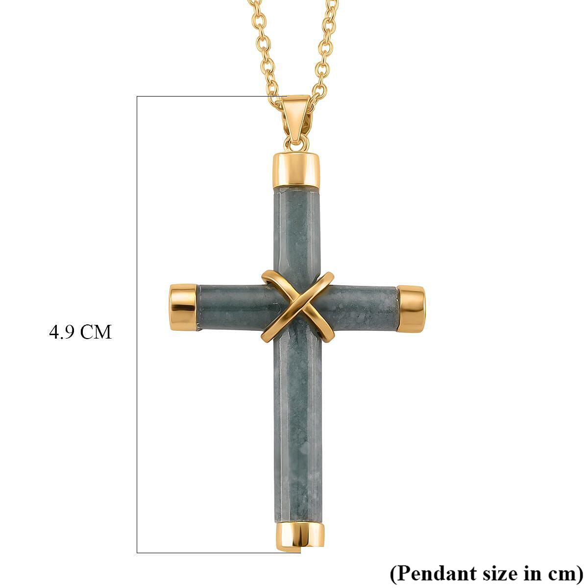 Olmec Jadeite Cross Pendant with Chain (Size 20) with Lobster Clasp in Yellow Gold Plated Sterling Silver 15.00 Ct. 8215423 5