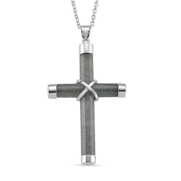 Olmec Jadeite Cross Pendant with Chain (Size 20) with Lobster Clasp in Rhodium Overlay Sterling Silver 15.00 Ct. 8215405 1