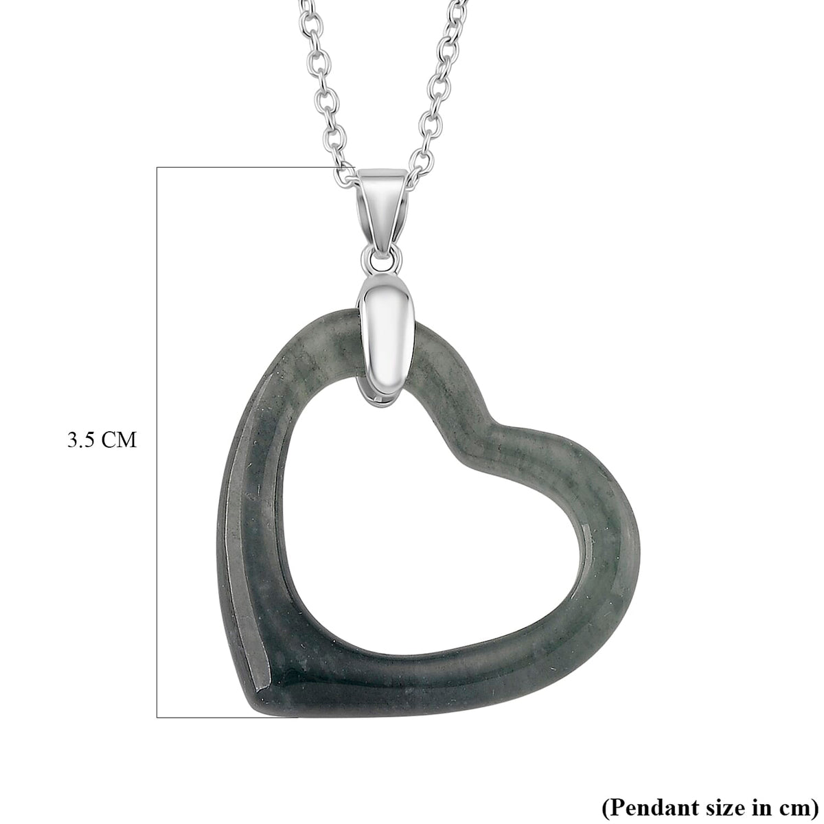 Olmec Jadeite Heart Pendant with Chain (Size 20) in Rhodium Overlay Sterling Silver 25.00 Ct. 8215426 4