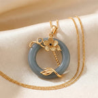 D'Joy Natural Jadeite & Red Garnet Circle Pendant with Chain (Size - 18) in Yellow Gold Plated Sterling Silver 22.23 Ct.