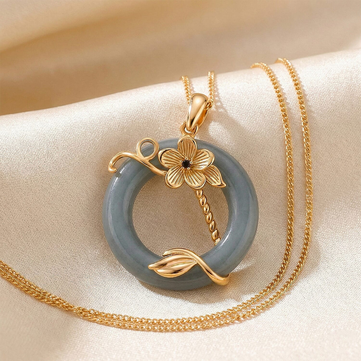 D'Joy Natural Jadeite &amp; Red Garnet Circle Pendant with Chain (Size - 18) in Yellow Gold Plated Sterling Silver 22.23 Ct. 4449771 2