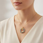 D'Joy Natural Jadeite & Red Garnet Circle Pendant with Chain (Size - 18) in Yellow Gold Plated Sterling Silver 22.23 Ct.