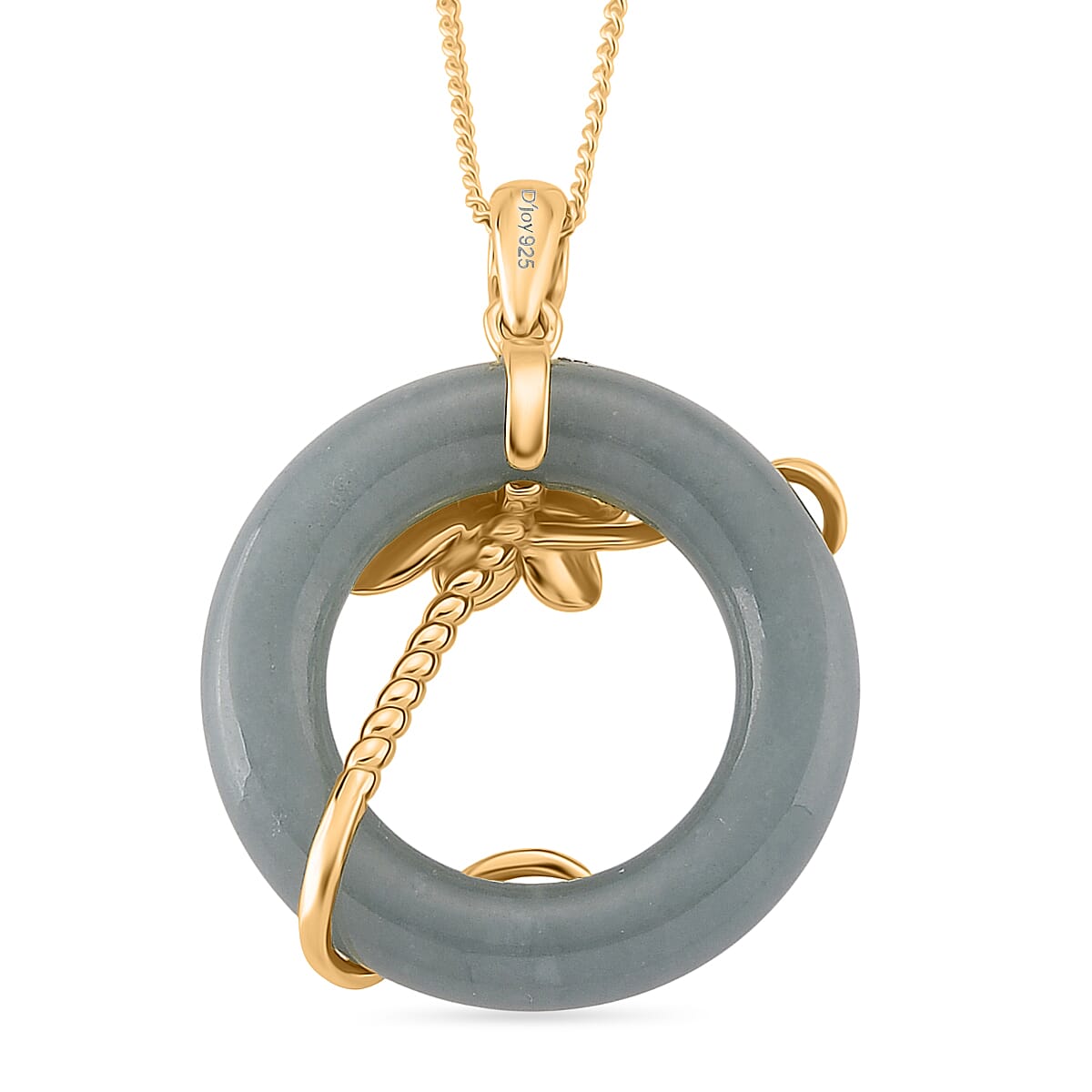 D'Joy Natural Jadeite &amp; Red Garnet Circle Pendant with Chain (Size - 18) in Yellow Gold Plated Sterling Silver 22.23 Ct. 4449771 5