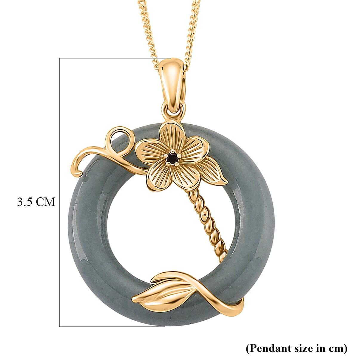 D'Joy Natural Jadeite &amp; Red Garnet Circle Pendant with Chain (Size - 18) in Yellow Gold Plated Sterling Silver 22.23 Ct. 4449771 6