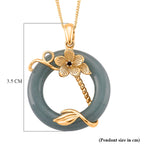 D'Joy Natural Jadeite & Red Garnet Circle Pendant with Chain (Size - 18) in Yellow Gold Plated Sterling Silver 22.23 Ct.
