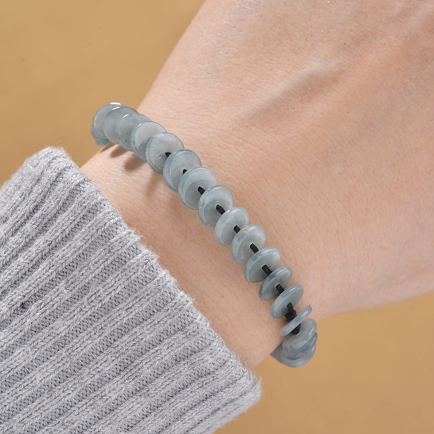 Olmec Natural Jadeite Cord Bracelet (Size 6.5 to 9.5) 27.50 Ct. 8194697 2
