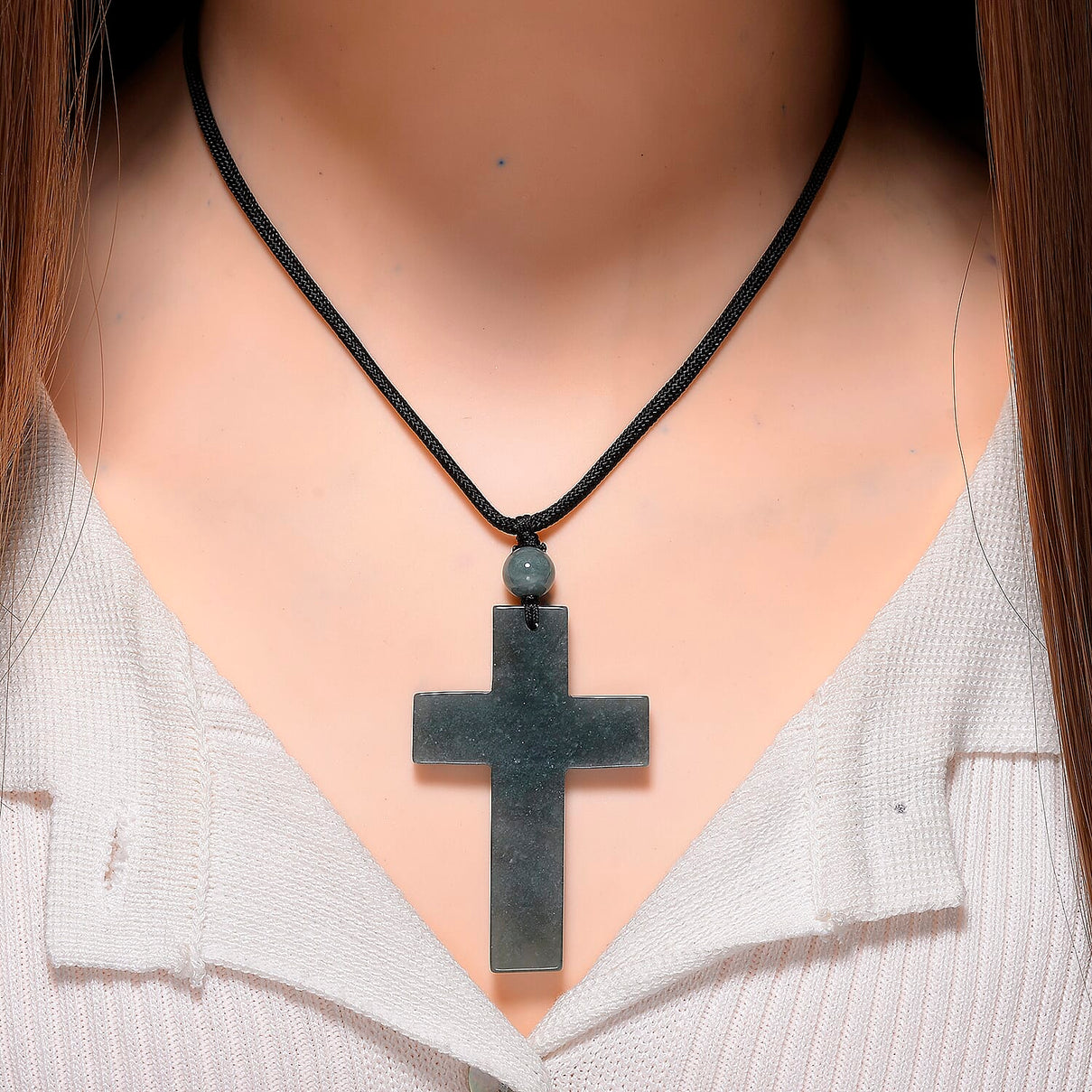 Olmec Jadeite Cross Necklace (Size 30 Adjustable) 85.00 Ct. 8181426 1