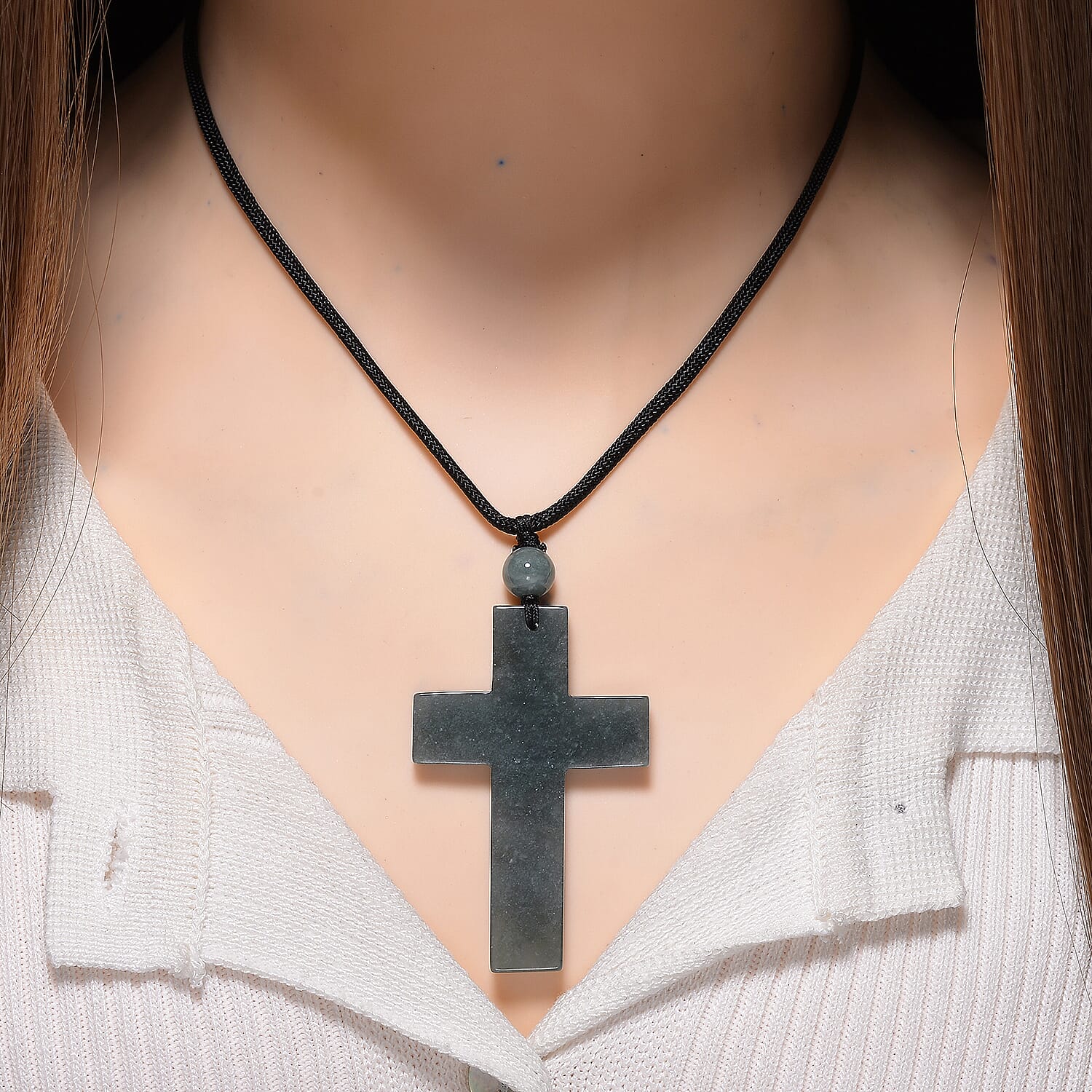Olmec Jadeite Cross Necklace (Size 30 Adjustable) 85.00 Ct. 8181426 1