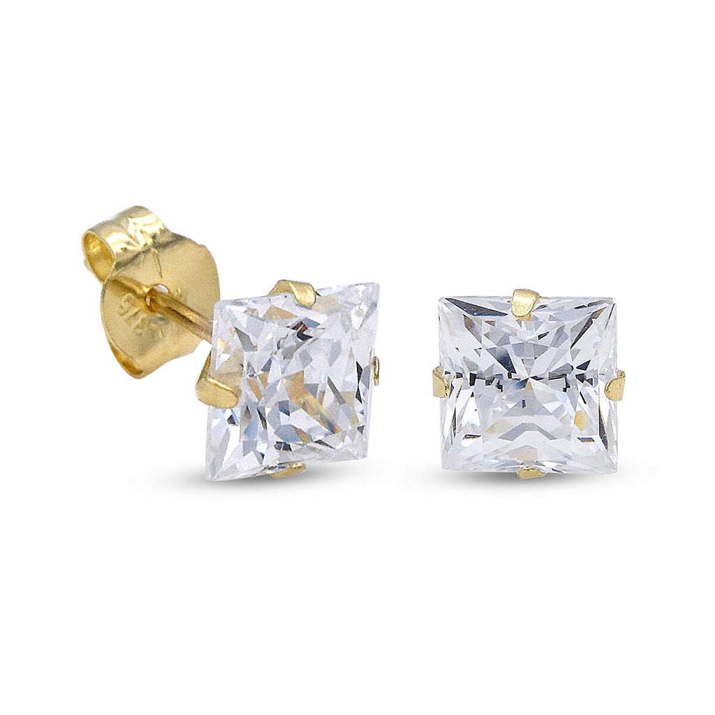 One Time Close Out Deal- 9K Yellow Gold  Zirconia Stud Earrings (with Push Back)