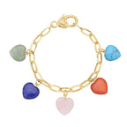 One Time Close Out Deal- Multi Gemstone Heart Bracelet (Size - 8.5) in Yellow Tone 57.50 Ct.