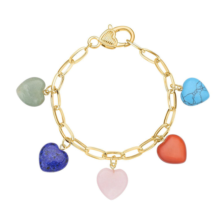 One Time Close Out Deal- Multi Gemstone Heart Bracelet (Size - 8.5) in Yellow Tone 57.50 Ct. 7128600 1