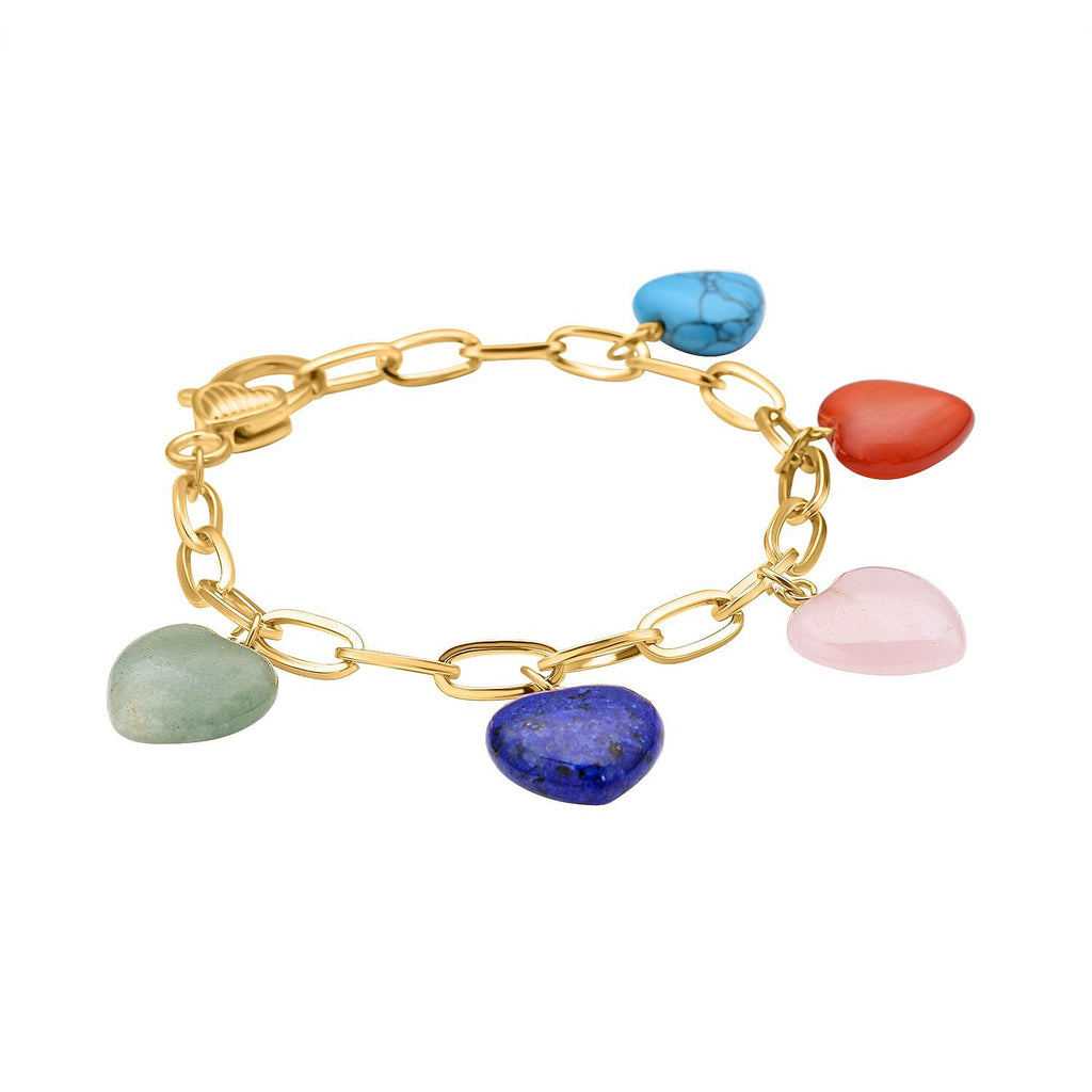 One Time Close Out Deal- Multi Gemstone Heart Bracelet (Size - 8.5) in Yellow Tone 57.50 Ct.