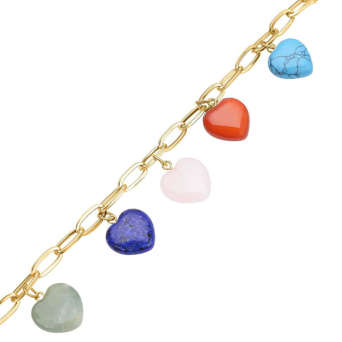One Time Close Out Deal- Multi Gemstone Heart Bracelet (Size - 8.5) in Yellow Tone 57.50 Ct. 7128600 4