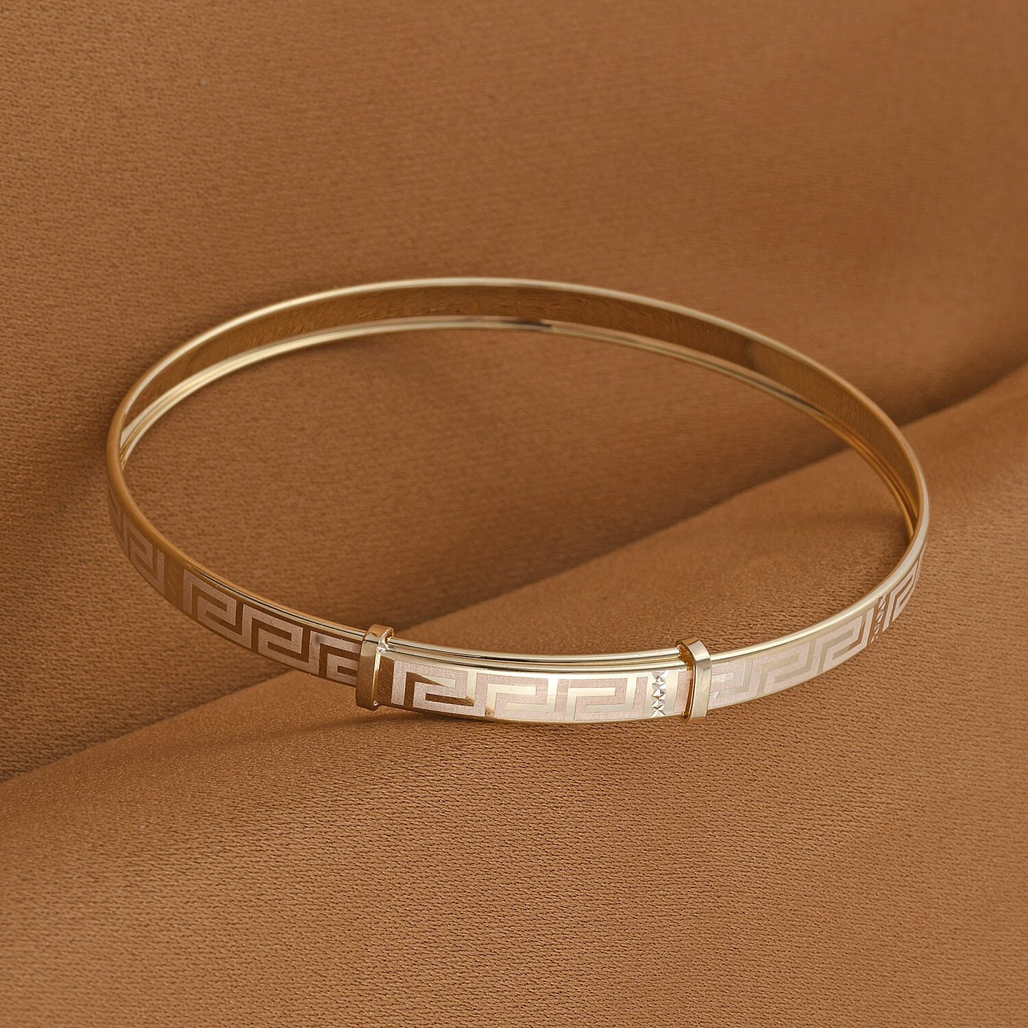 One Time Close Out Deal - 9K Yellow Gold Greek Key Bangle (Size- 7.5) 8921004 2