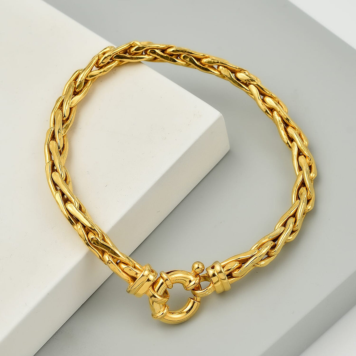 One Time Close Out - Gold Overlay Sterling Silver Broad Link Spiga Bracelet (Size - 7.5) 7722890 1
