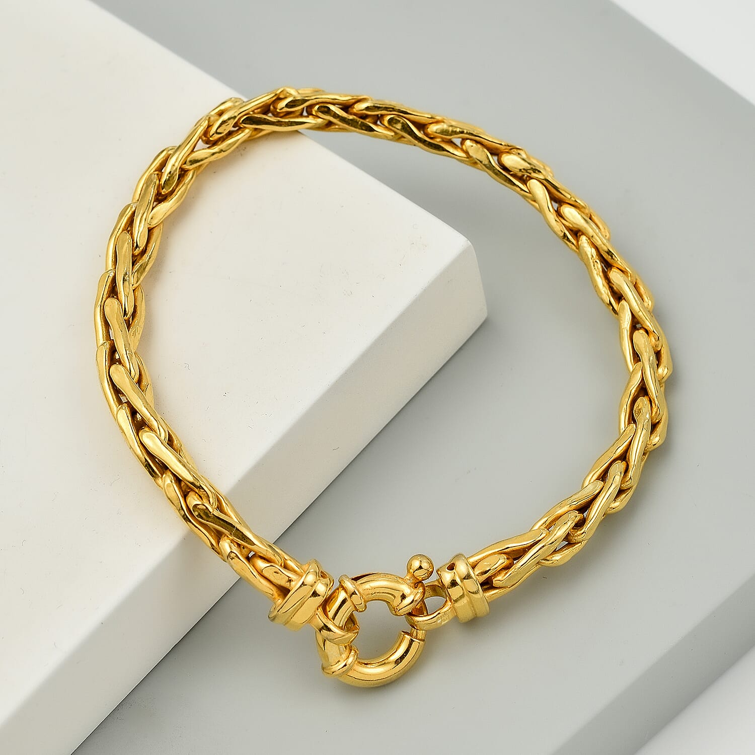 One Time Close Out - Gold Overlay Sterling Silver Broad Link Spiga Bracelet (Size - 7.5) 7722890 1